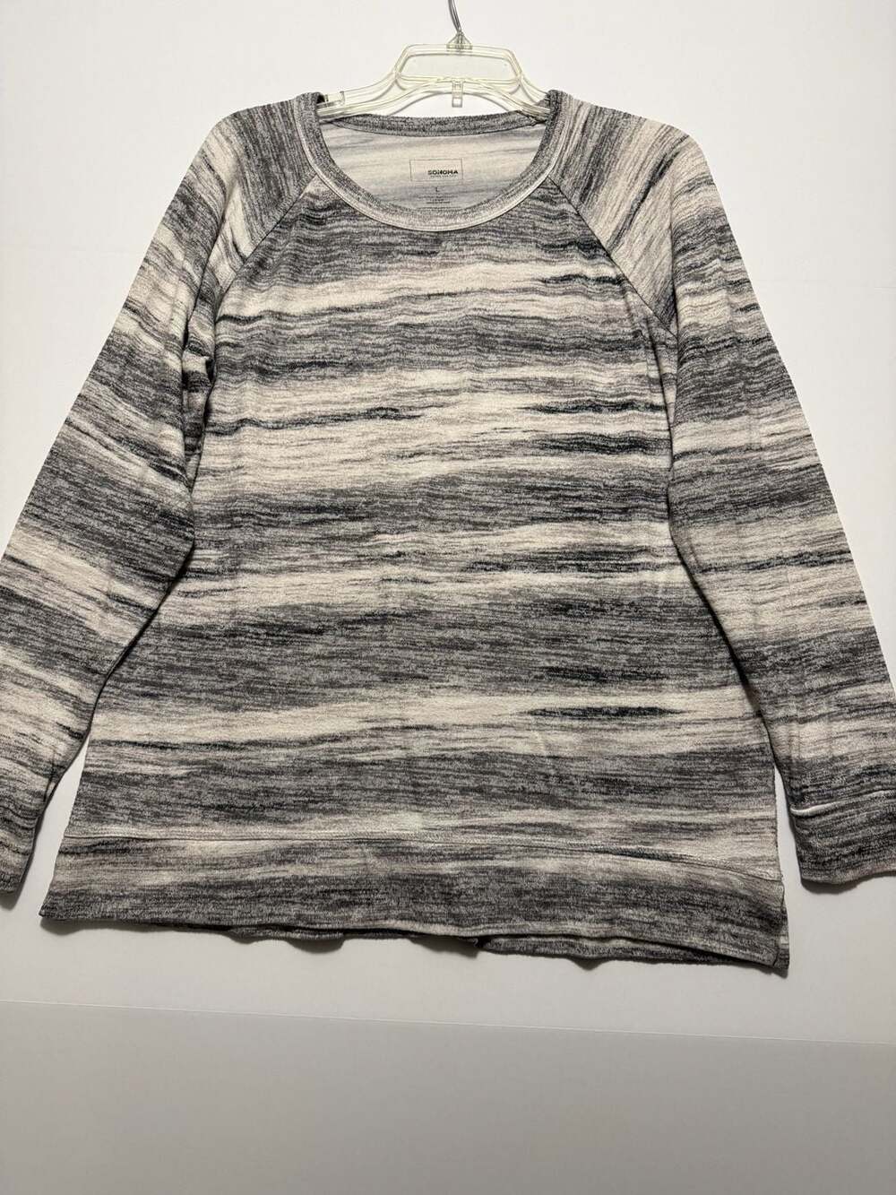 Sonoma Goods For Life Women's Gray White Striped Pullover Sweatshirt Size L